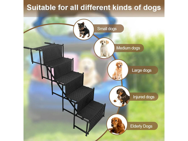 5 Steps Foldable Large Dog Step Car Dog Stairs Support Up To 150 Lbs Lightweight Portable Pet Ladder Ramp for Cars and SUV Truck