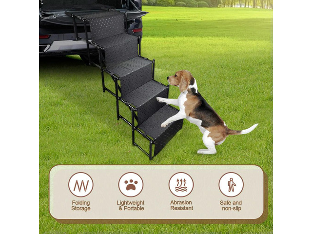 5 Steps Foldable Large Dog Step Car Dog Stairs Support Up To 150 Lbs Lightweight Portable Pet Ladder Ramp for Cars and SUV Truck