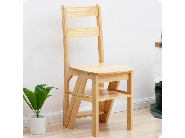 4 Tier Convertible Wood Ladder Multi-Function Folding Step Stool Anti-Slip Climbing Ladder Chair for Indoor Living Room Bedroom