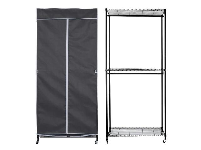 Rolling Clothes Organizer with Wheels Multifunctional Portable Closet with Cover for Coats Shirts Dress