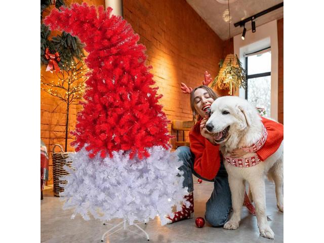 6ft Hinged Fir Artificial Xmas Tree 1050 Lush Branch Tips Bent Top Christmas Tree Curved Top Santa Hat Tree for Home Office Shop