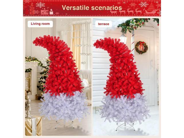 6ft Hinged Fir Artificial Xmas Tree 1050 Lush Branch Tips Bent Top Christmas Tree Curved Top Santa Hat Tree for Home Office Shop