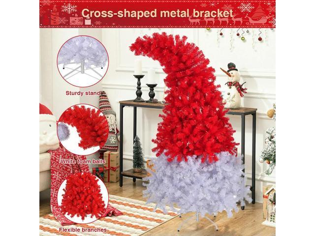 6ft Hinged Fir Artificial Xmas Tree 1050 Lush Branch Tips Bent Top Christmas Tree Curved Top Santa Hat Tree for Home Office Shop