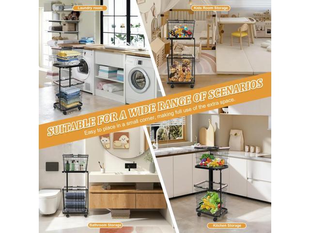 2 Tier Wire Laundry Hamper Cart with Wheels Laundry Hamper Trolley Laundry Clothes Basket for Laundry Room Bathroom Bedroom