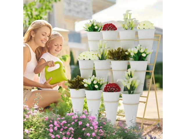 Flower Display Stand 3 Layers l Moving Plant Cart Shelf Florist Shelf Golden Frame l Shelf for Outdoor Balcony Courtyard
