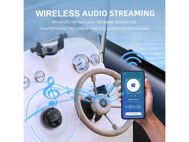 Round MP3 Player with LCD Screen Boat AM FM Receiver 4x50W DC 12V IPX6 Waterproof Media Audio Player for Yacht ATV UTV RV