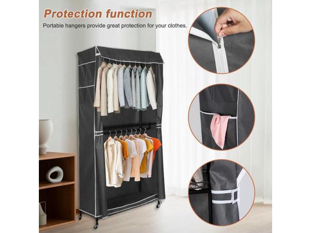 Rolling Clothes Organizer with Wheels Multifunctional Portable Closet with Cover for Coats Shirts Dress