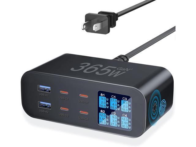 365W USB C Charger 6-Port with LED Display Adjustable Brightness, USB Charging Station GaN Multiport Fast Charger PD 100w 65W QC 3.0 Support PPS...