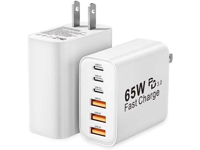 USB C Charger Block, 2-Pack 65W 6-Port USB C Wall Charger iPhone Charger Fast Charging PD Power Adapter+QC Wall Plug Multiport Type C Brick...