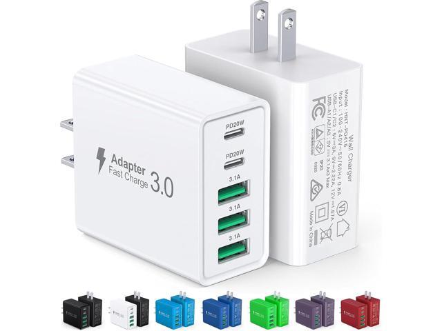 [2-Pack] USB C Wall Charger,50W 5-Port PD Fast USB C Charging Block,2USB C+3USB A Multiport Plug,Type C Power Adapter Brick Cube for iPhone...