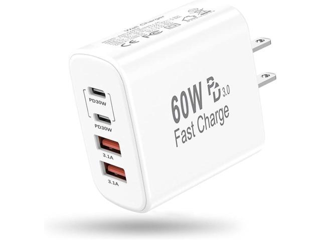 60W USB C Charger Block,4-Port Type C Fast Charging Block Dual Port USB C PD Power Adapter+QC Double USB A Wall Plug Multiport Cube Brick for...