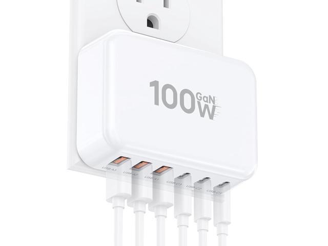 Fast Charger Block, GaN 6 Port USB C Charging Station Hub Cube, 100W Multiport Type C Wall Charger Power Strip Plug with PD 3.0+QC for iPhone13 14...