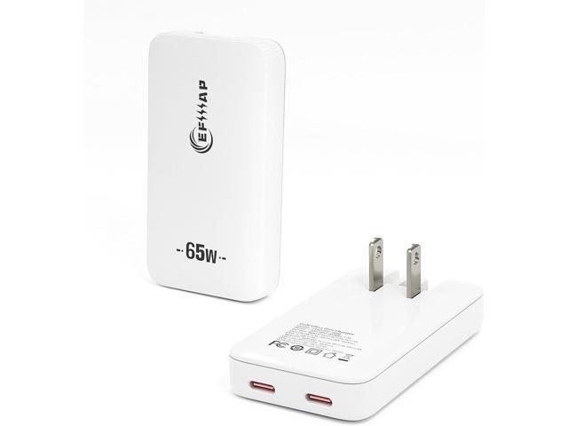 Flat 2-Port USB C Wall Charger 65W Slim Block USB-C Super Fast Charging for iPhone 16/15, Pro Max/Samsung Galaxy Models (White)