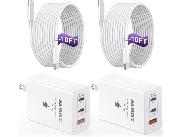 USB C Charger Block 100W, 3-Port GaN Super Fast Charger, Type C 65W Wall Charger Adapter with 10ft USB C Charging Cable for MacBook Pro/Air,iPad...