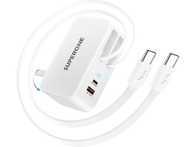 SUPERONEUpgrade 4 in 1 Retractable Wall Charger with Dual USB C Cables, USB C Charger Block 78W Fast Charging, Retractable Phone Charger Wall Plug...