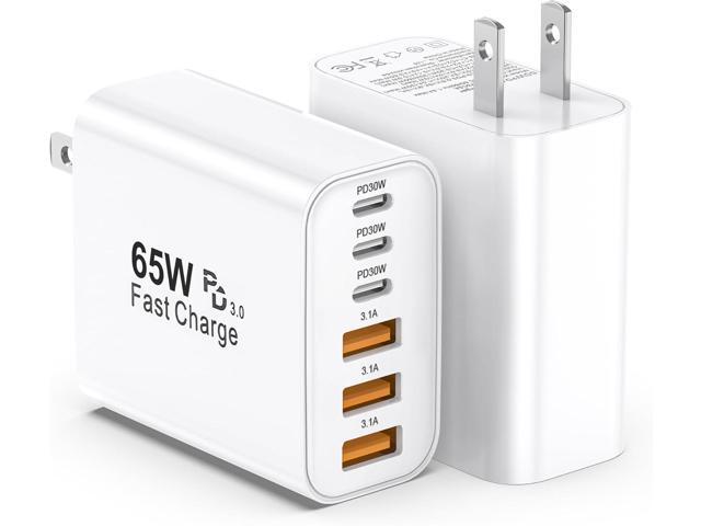 USB C Charger Block,2 Pack 65W 6 Port USB C Wall Charger,6 in 1 iPhone Charger Fast Charging PD+QC Power Adapter Multiport Type C Brick Chargers...