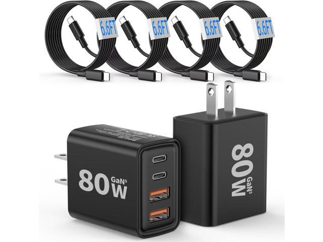 [2-Pack] USB C Wall Charger,80W 4-Port Type C Fast Charging Block,USBC Multiport Wall Plug PD20W & QC20W GaN Charging Cube with 6.6FT USB C Cable for...