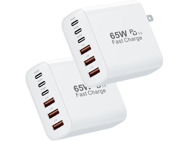 USB C Fast Wall Charger Block, 2-Pack 65W 6-Port USBC Wall Charger iPhone Charger Fast Charging PD Power Adapter+QC Wall Plug Multiport Type C.