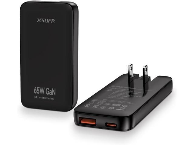 65W Flat USB c Wall Charger,Folding Travel Dual Port USB Wall Charger, for Laptops, Tablets, Phones, Black (Black-New)