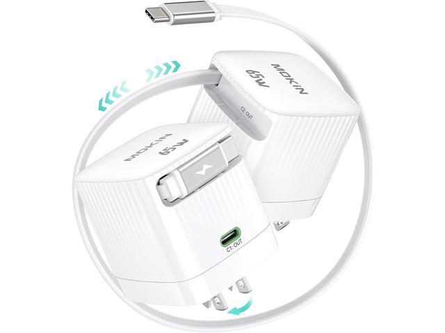 Retractable Wall Charger, 65W GaN PD/PPS Fast USB C Charger Block with Retractable Type-C Cable, Travel Fast Charging Adapter with Foldable Plug...