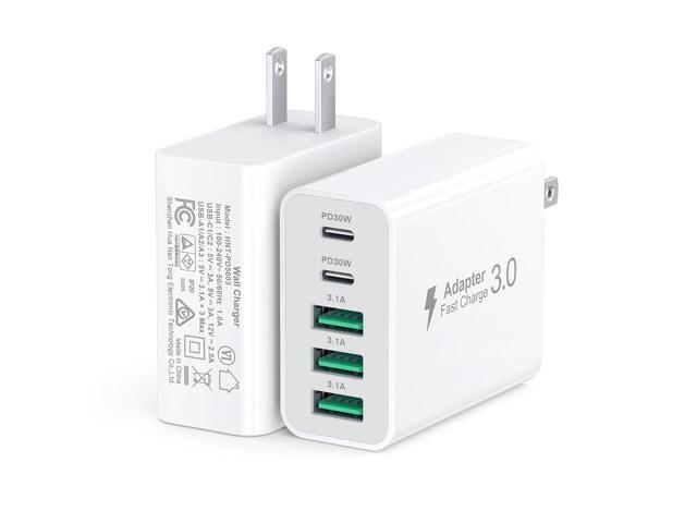 60W Fast Charger Block,2-Pack USB C Wall Charger,5-Port Dual 30W PD Charging Adapter+QC 3.0 Wall Plug Multiport Total power 60W Type C Charging...