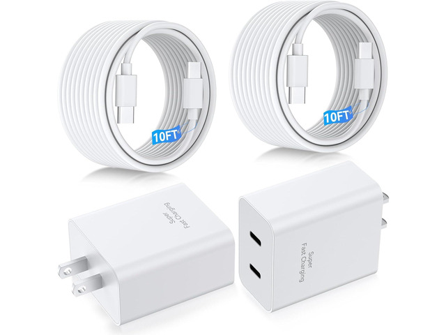 45W Samsung Charger Fast Charging,2Pack Dual Port Super Fast USB C Charger Block,Quick Type C Chargers Adapter 10FT Long USB C Cable for Samsung...