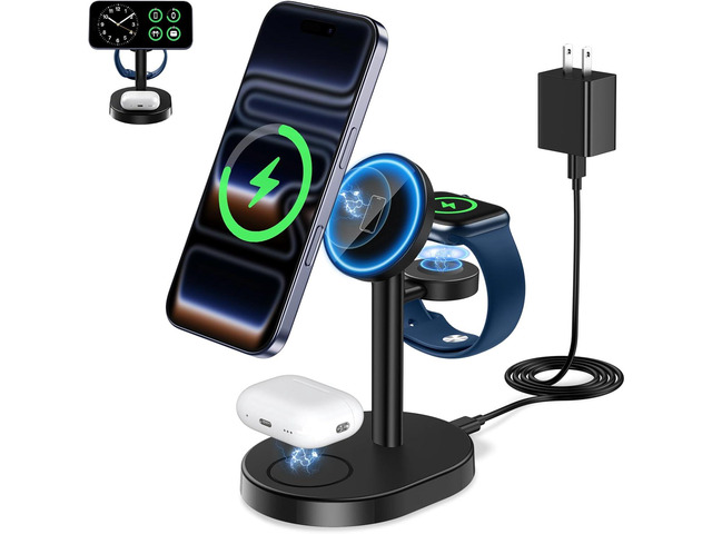 2026 3 in 1 Wireless Charging Station for Apple MagSafe Charger, 15W Fast Magnetic Mag-Safe Charger Stand for iPhone 17 16 15 14 13 12 17e Apple...