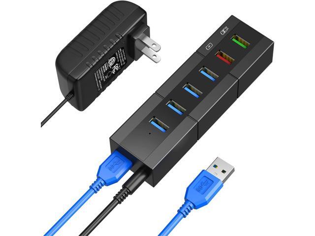 Powered USB 3.0 Hub, RAOYI 6 Ports High Speed USB 3.0 Hub Splitter with 24W Power Adapter, 3.3ft Cable and Smart Fast Charger USB Hub for Laptop,...