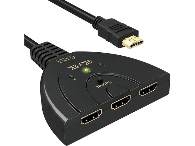 HDMI Switch, GANA 4K HDMI Splitter 3 in 1 Out, 3-Port Switcher Selector with Pigtail HDMI Cable,Supports Full HD 4K 30Hz 1080P 3D Player,...