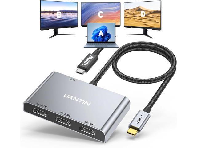 USB C to 3 HDMI Adapter with PD 100W, 4K@60Hz HDMI Splitter Extended Display for Multi-Monitors, Adapter for 3 Monitor, Windows Allows Display 4...