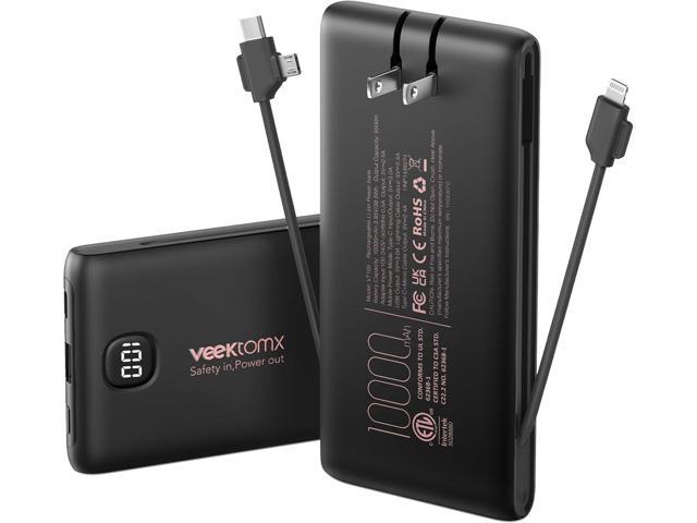 Portable Charger Power Bank Built in Cables and Wall Plug, 10000mAh iPhone Battery Pack Fast Charging, USB C External Slim Power Bank, Travel...