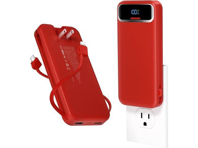 12000mAh Lightweight-Portable-Charger-Power-Bank with Built-in Cables and AC Wall Plug, PD20W USB-C Fast Charging Battery Pack, LED Display...