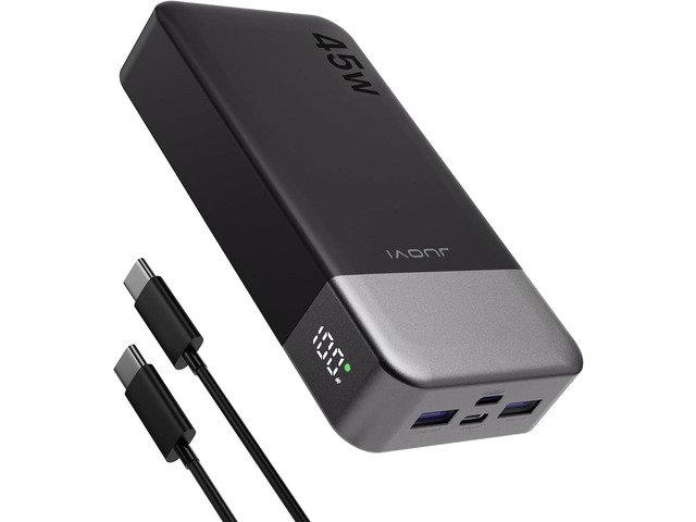 JUOVI Power Bank 45W 20000mAh Portable Charger USB C, PD QC Fast Charging 4-Port(2C+2A) External Battery Pack with LED Display, for iPhone 15 16...