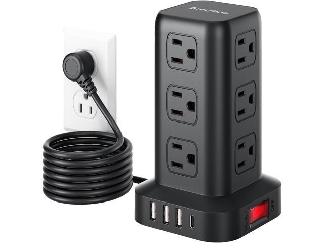 Surge Protector Power Strip 6.5 FT Cord, Power Strip Tower with 4 USB Ports (1USB C), Extension Cord with 12 AC Multiple Outlets, Home Office...