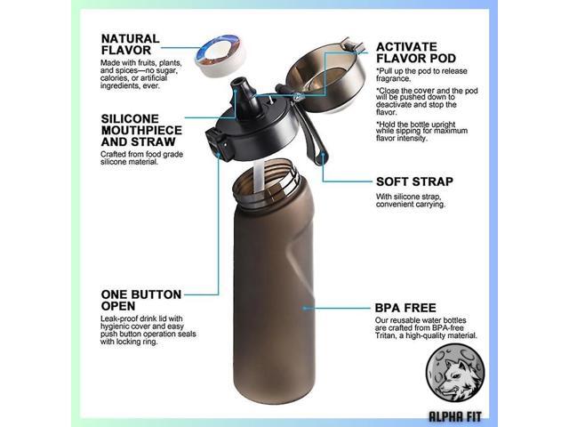 Alpha Fit Air Up Compatible Flavored Water Bottle with 3 Flavor Pods - 22oz/650ml BPA-Free, Leak-Proof Reusable Bottle for School, Kids & Teens