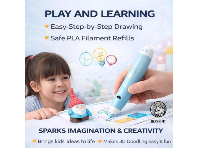 Kids 3D Pen Beginner Kit, Wireless Low Temperature 3D Printing Pen with PCL Plastic Filament and Drawing Templates, Easy to Use STEM Craft Toy for...