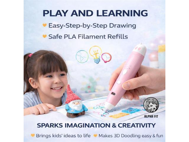 Kids 3D Pen Beginner Kit, Wireless Low Temperature 3D Printing Pen with PCL Plastic Filament and Drawing Templates, Easy to Use STEM Craft Toy for...