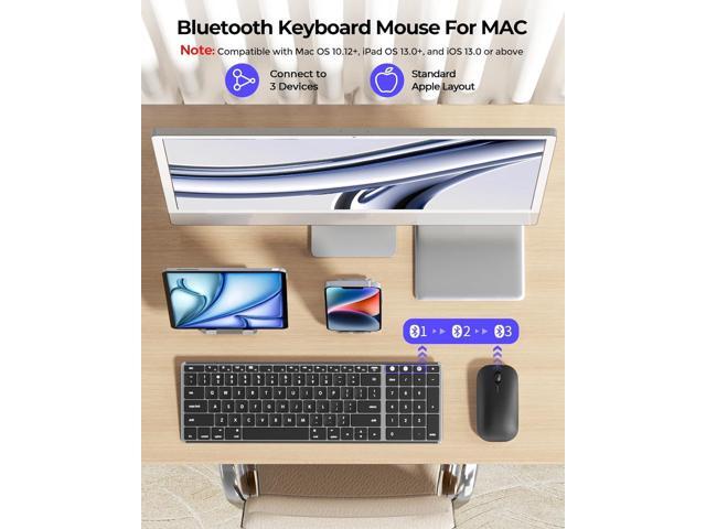 seenda Bluetooth Keyboard and Mouse Combo for Mac, SKM64-2 Rechargeable Slim Wireless Keyboard Mouse Compact, 3 Multi-Device Connection, Compatible...
