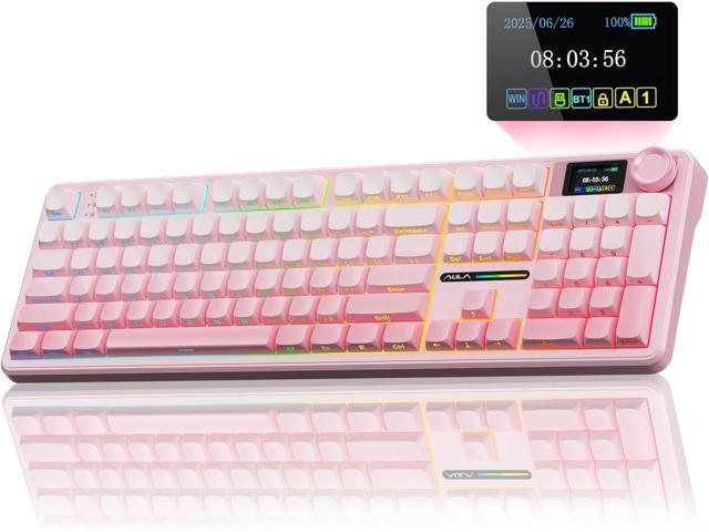 AULA F108 PRO - Wireless Mechanical Keyboard with Screen & Knob,Full Size Keyboard with 8000mAh Battery,Pre-lubed Switches,Side Printed PBT...