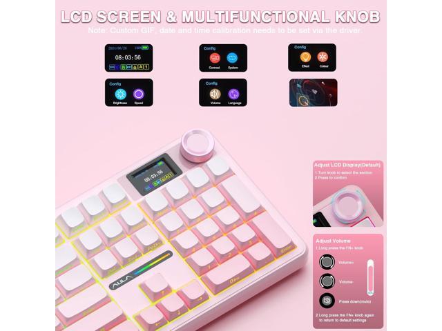 AULA F108 PRO - Wireless Mechanical Keyboard with Screen & Knob,Full Size Keyboard with 8000mAh Battery,Pre-lubed Switches,Side Printed PBT...