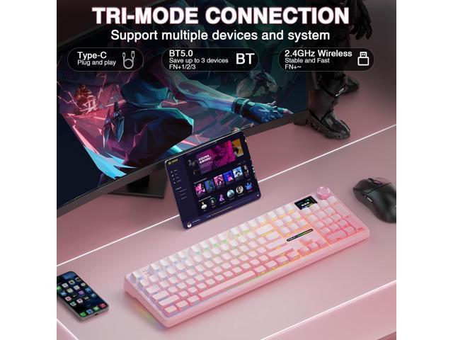 AULA F108 PRO - Wireless Mechanical Keyboard with Screen & Knob,Full Size Keyboard with 8000mAh Battery,Pre-lubed Switches,Side Printed PBT...