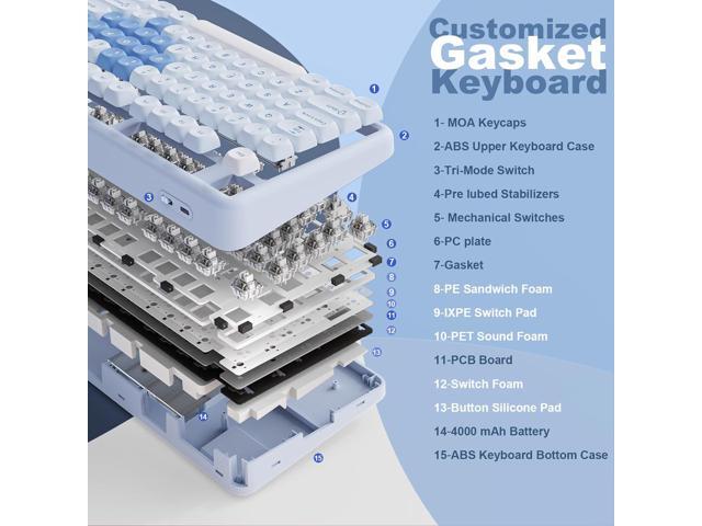 YUNZII B87 Wireless Mechanical Keyboard,QMK/VIA Programmable,TKL Layout 87 Keys,BT/2.4G/USB-C,Hot Swap Gasket Mount RGB Backlit Gaming with Wrist...