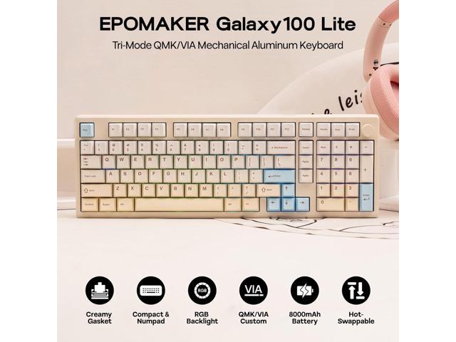 EPOMAKER Galaxy100 Lite QMK/VIA Gaming Keyboard with 8000mAh Battery and Numpad, 1800 Aluminum Mechanical Keyboard, USB-C/BT/2.4Ghz, Hot-Swap,...