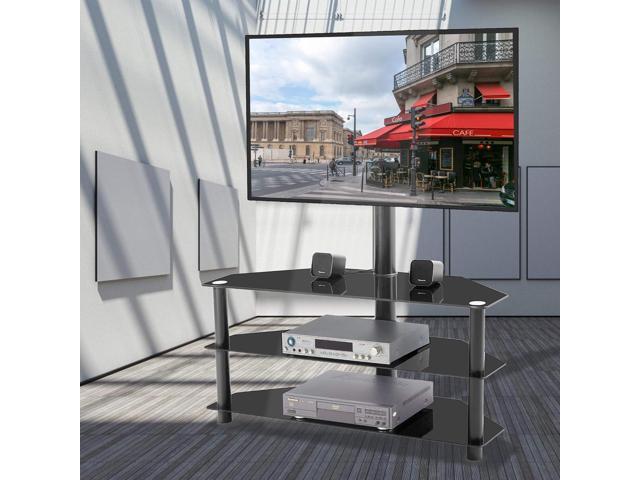Swivel Floor TV Stand Height Adjustable Bracket Entertainment Stand for 32 to 65 Flat or Curved Screen Multi-Function Universal TV Stand (Black-1002)