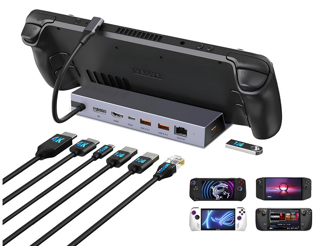 7-in-1 Steam Deck Dock with Dual 4K@60Hz HDMI DisplayPort 100W USB C Docking Station for Steam Deck ROG Ally Legion Go MacBook iPad Android...