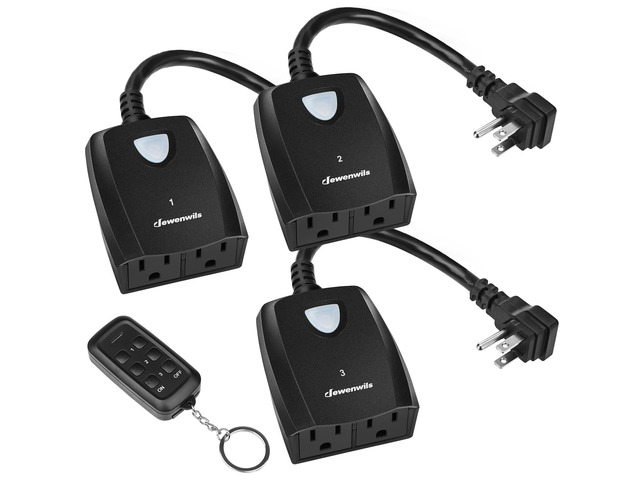 Outdoor Remote Control Outlet, Weatherproof Wireless Electrical Plug in Light Switches, 7' Extension Cord,15 AMP, 100 FT Range, ETL Listed, 1...