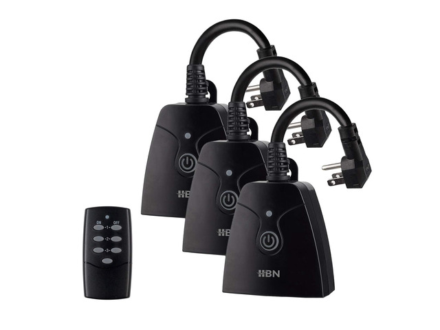 Remote Control Outlets Outdoor Waterproof Indoor Wireless Light Switch 3-Prong Dual Plugs In On Off Remote Outlet with 3 Outlet 1 Remote (Battery...