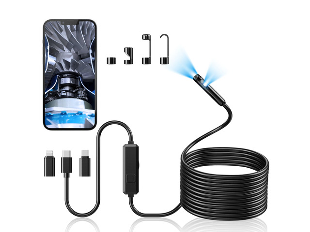 Endoscope Camera with Light, Dual-Lens 1920P HD Borescope with 8 Adjustable LED Lights, IP67 Waterproof Boroscope Inspection Tools, 33ft Semi-Rigid...