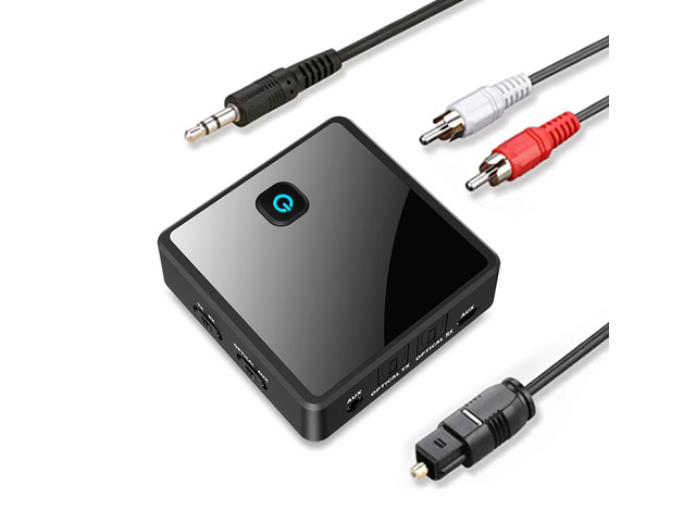 Bluetooth 5.0 Transmitter Receiver (Optical, 3.5mm AUX, RCA), Low Latency Wireless Audio Adapter Bluetooth AUX Adapter for TV PC Car/Home Stereo...