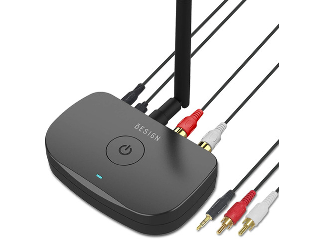 BE-RCA Long Range Bluetooth Music Receiver, Wireless Audio Adapter for Wired Speakers or Home Music Streaming Stereo System, Black